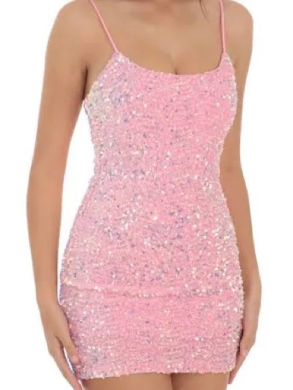 Lucy in the sky Pink Sequin Spaghetti Strap Party Dress sz small